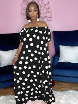 Plus Size Polka Dot Slash Neck Pocket Loose Maxi Dress QYF-5077