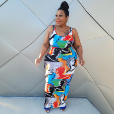 Plus Size Printed Sleeveless Maxi Dress ONY-5095