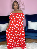 Plus Size Polka Dot Slash Neck Pocket Loose Maxi Dress QYF-5077
