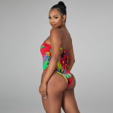 Sexy Printed Bikini Bodysuit With Beach Skirt 2 Piece Sets ATDF-65003