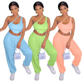 Solid One Shoulder Sleeveless 2 Piece Pants Set YNSF-1662