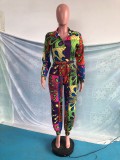 Casual Printed Long Sleeve High Waist Jumpsuit OMY-0032