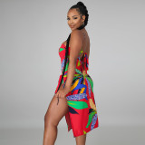 Sexy Printed Bikini Bodysuit With Beach Skirt 2 Piece Sets ATDF-65003