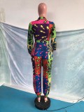 Casual Printed Long Sleeve High Waist Jumpsuit OMY-0032
