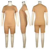 Solid Tracksuit Short Sleeve Two Piece Shorts Set TE-3779