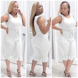 Plus Size Ruffled Sleeveless Sashes Calf-Length Jumpsuit MOF-6636