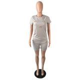 Plus Size Bee Decoration T Shirt And Shorts 2 Piece Sets QYF-5074