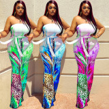 Plus Size Sexy Printed Off Shoulder Sashes Tube Jumpsuit WPF-80218