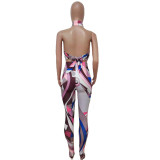Sexy Printed Wrap Chest Two Piece Pants Set LSD-81008