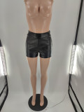 Plus Size Black PU Leather Side Zipper Skinny Shorts BLI-2506