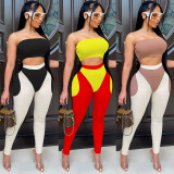 Sexy Patchwork Tube Top+Pants 2 Piece Sets WSYF-5888