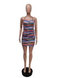 Sexy Striped Halter Lace-Up Mini Dress YUEM-66718