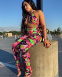 Sexy Printed Wrap Chest Two Piece Pants Set QZX-6223