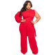 Plus Size One Shoulder Long Sleeve Sashes Jumpsuit NNWF-7089