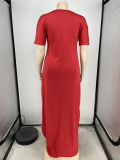 Plus Size Solid Casual Loose Split Maxi Dress CYAO-00019