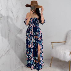 Floral Print Off Shoulder Split Maxi Dress JRF-3641