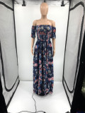 Floral Print Off Shoulder Split Maxi Dress JRF-3641