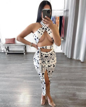 Sexy Printed Wrap Chest Split Skirt Two Piece Sets MUKF-045