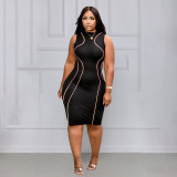 Plus Size Black Sleeveless Knee Length Dress MUKF-034