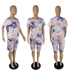 Plus Size Tie Dye T Shirt And Shorts 2 Piece Sets MUKF-038