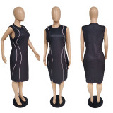 Plus Size Black Sleeveless Knee Length Dress MUKF-034