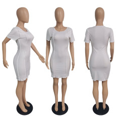 White Short Sleeve O Neck Slim Mini Dress MUKF-023