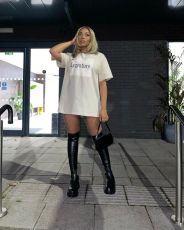 Letter Print Short Sleeve O Neck Loose Long T Shirt MUKF-014