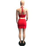 Plus Size Solid Color Vest Short Skirt Two Piece Sets WAF-77211