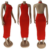 Sexy Red Halter Long Dress ZDF-31105
