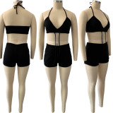 Solid Bra Top And Shorts Two Piece Sets FNN-8624
