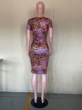 Sexy Printed V Neck Short Sleeve Mini Dress OLYF-6073