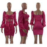 Sexy Ruched Long Sleeve Club Dress YN-88812