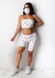 Sexy Print Tube Top Shorts Two Piece Sets (Without Mask) CXLF-KK849