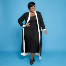 Plus Size Sleeveless Midi Dress+Long Cloak 2 Piece Sets ONY-5101
