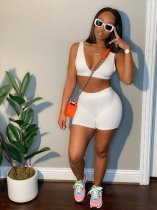 Solid Color Sexy Tight Sleeveless Backless Top Shorts Two Piece Sets CXLF-KK845