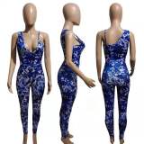 Sexy Printed Irregular Bodysuit+Pants 2 Piece Suits WMEF-20765