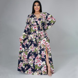Plus Size Floral Print High Waist Big Swing Split Maxi Dress NNWF-7262
