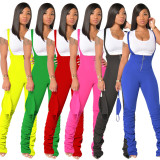 Plus Size Solid Straps Stacked Jumpsuits Without Mask PIN-8528