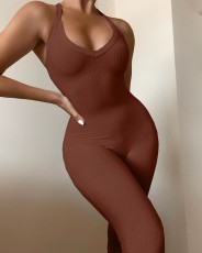 Solid Sleeveless Sling Cross Strap Tight Jumpsuit BGN-172