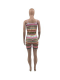 Contrast Color Striped Camisole Shorts Two Piece Sets (Without Coat) CXLF-KK820