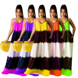 Printed Contrast Color Spaghetti Strap Loose Maxi Dress CXLF-KK840