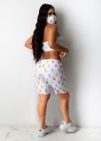 Sexy Print Tube Top Shorts Two Piece Sets (Without Mask) CXLF-KK849