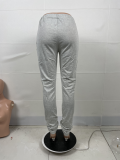 Fashion Imitation Denim Print Drawstring Stacked Pants YFS-3618
