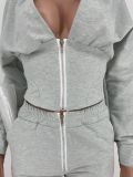 Solid Hooded Long Sleeve Zipper Two Piece Shorts Set CYAO-00023