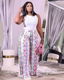 Plus Size Casual Printed Pocket High Waist Wide Leg Pants SXF-3109