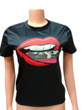 Lip Print Short Sleeve O Neck T Shirt FST-FA7101