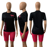 Pink Letter Print T Shirt And Shorts 2 Piece Sets FST-FA7201