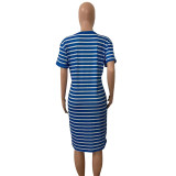 Plus Size Casual Striped Short Sleeve Midi Dress FST-FA7229