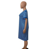 Plus Size Casual Striped Short Sleeve Midi Dress FST-FA7229