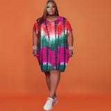 Plus Size Printed Short Sleeve Casual Dress FST-FA7200